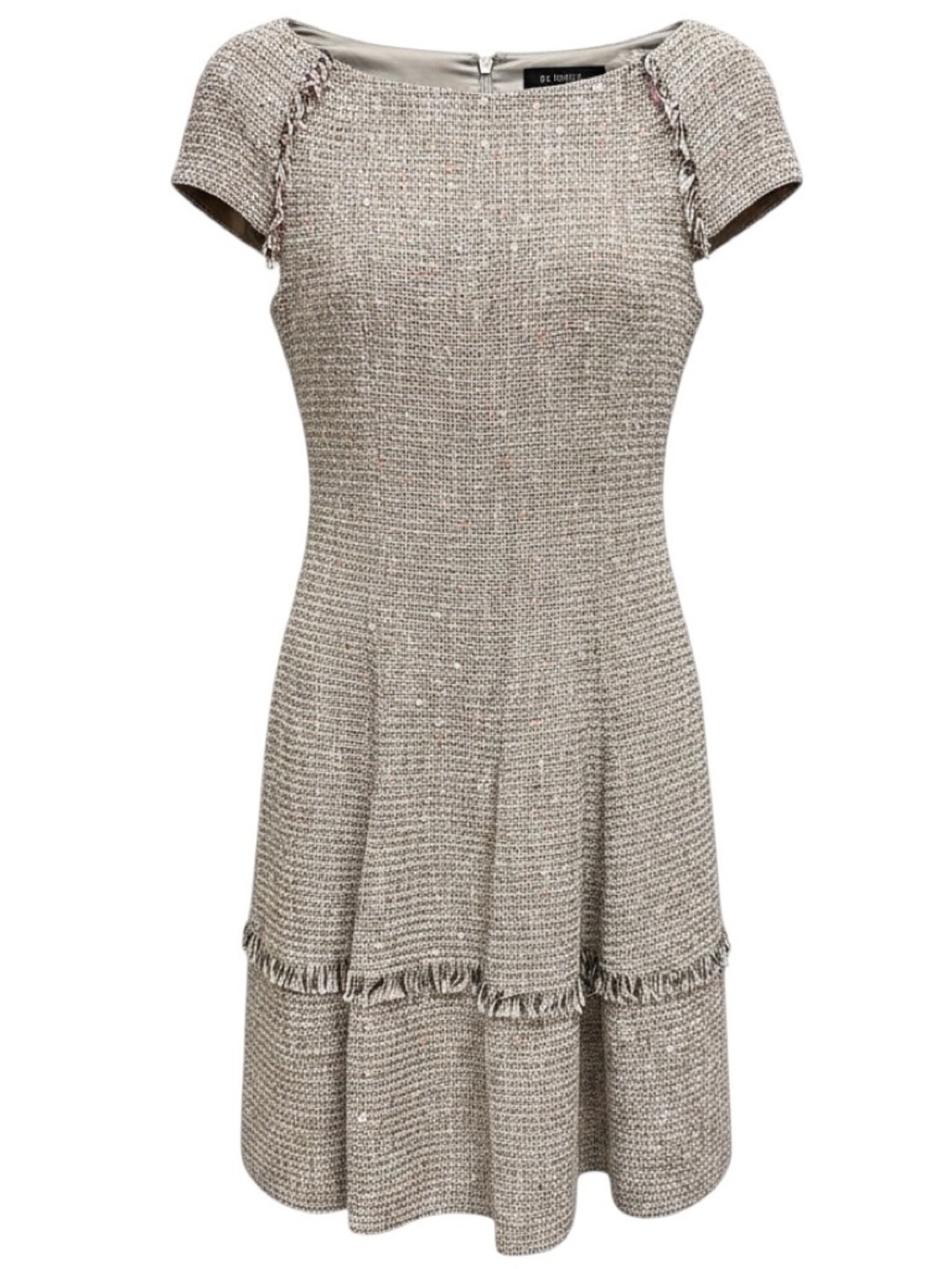 TALBOT RUNHOF WHITE / PINK / BLACK / ROSE GOLD METALLIC SEQUINED TWEED DRESS